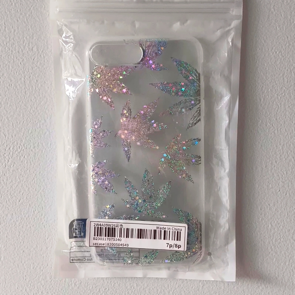 NEW Sacchetto Cell Phone Case Clear Glitter Metallic Leaves iPhone 7p 8p Sealed